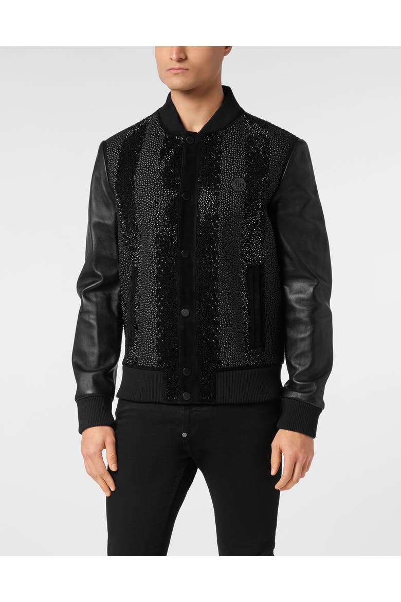 Suede Bomber Jacket Ls Strass Men, Main, color, black