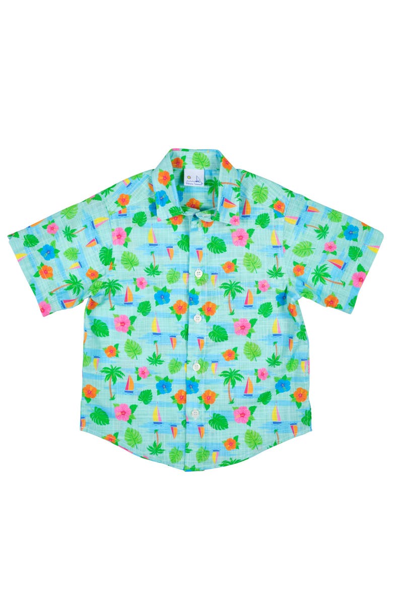 Florence Eiseman Printed Linen-Look Camp Shirt, Main, color, Blue/White