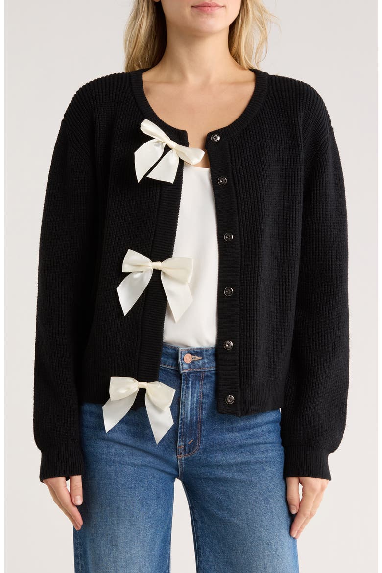 Multi Bow Cardigan, Main, color, BLACK/ CREME