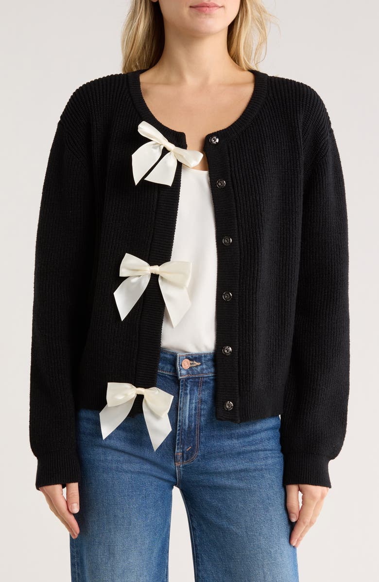 Vigoss Multi Bow Cardigan, Main, color, Black/ Creme