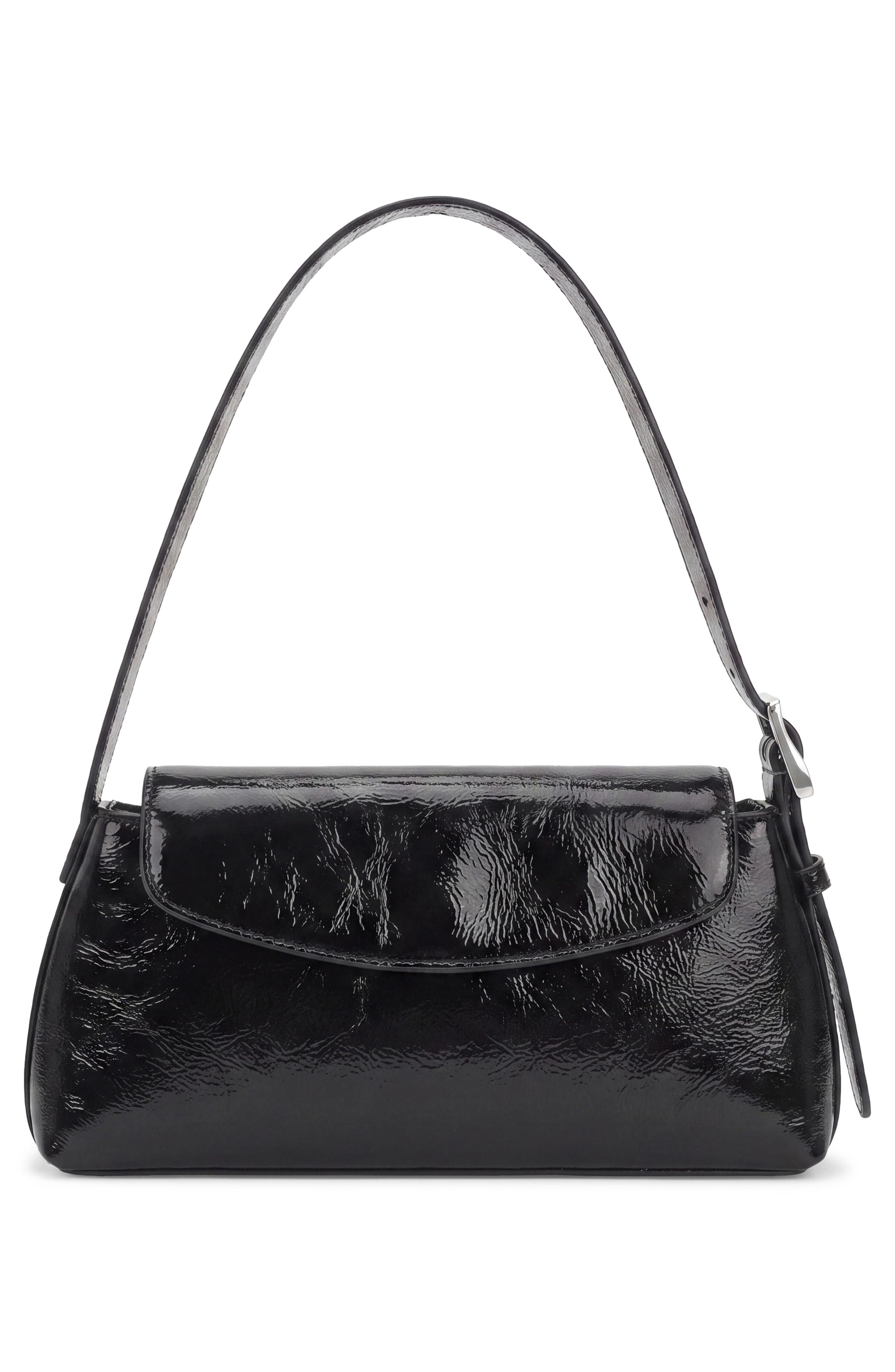 Yara Crinkle Leather Baguette Bag, Alternate, color, BLACK