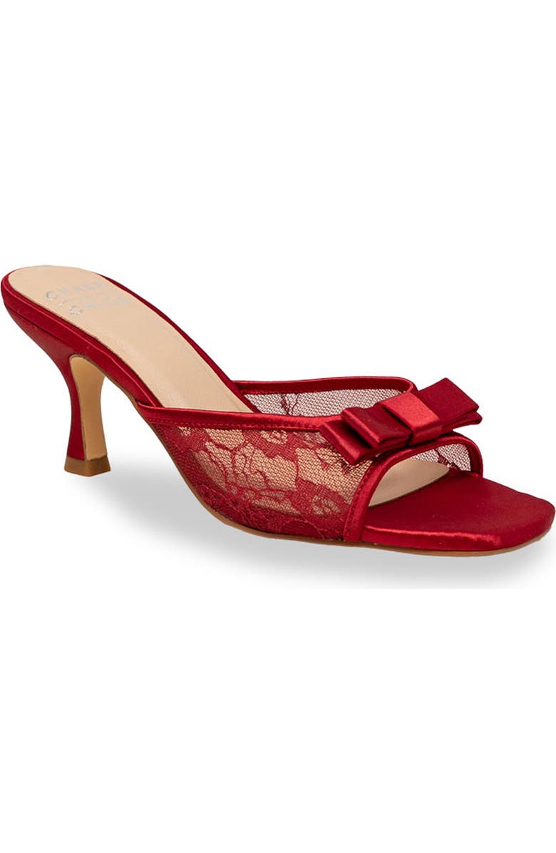 CHASE AND CHLOE Jabari Satin Bow Lace Sandal, Main, color, Red Satin