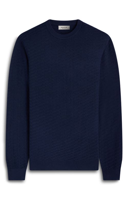 Bugatchi Pyramid Stitch Merino Wool & Silk Crewneck Sweater In Blue