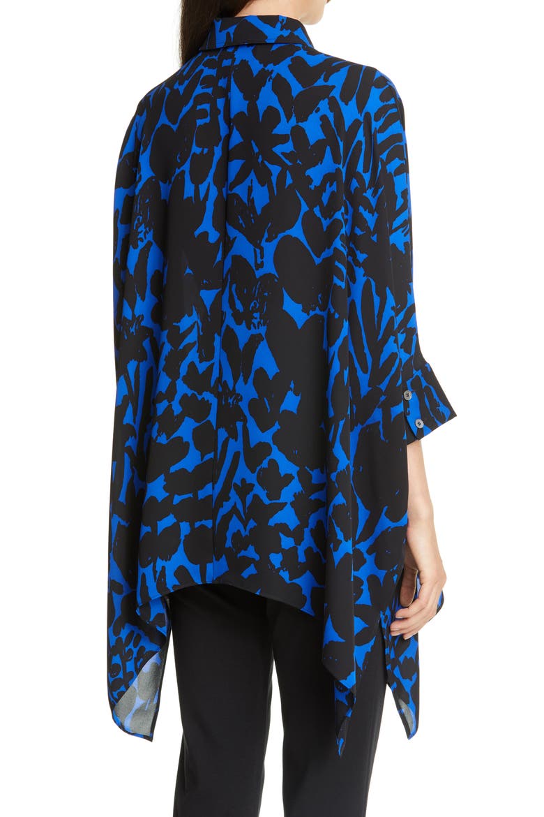 Floral Markings Satin Shirt (Nordstrom Exclusive), Alternate, color, CAVIAR/ VIVID BLUE