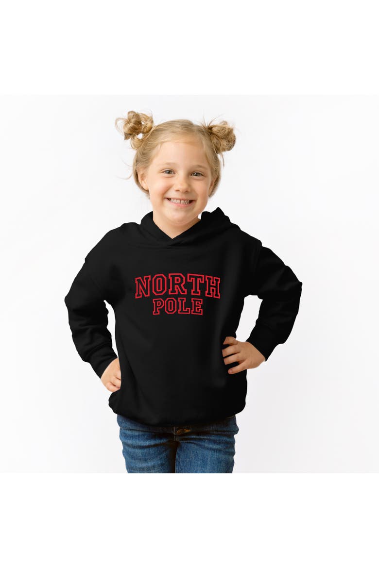 North Pole Varsity Outlines Toddler Hoodie, Main, color, Black
