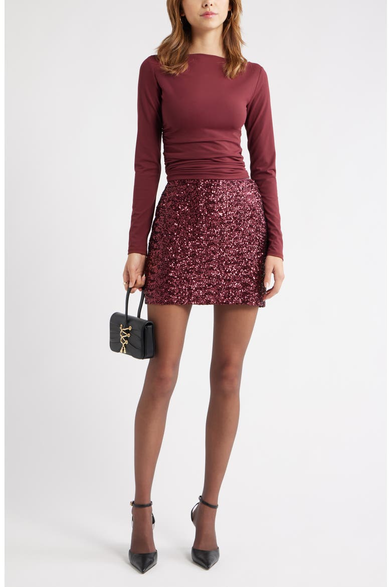 Sequin Miniskirt, Alternate, color, BURGUNDY TANNIN