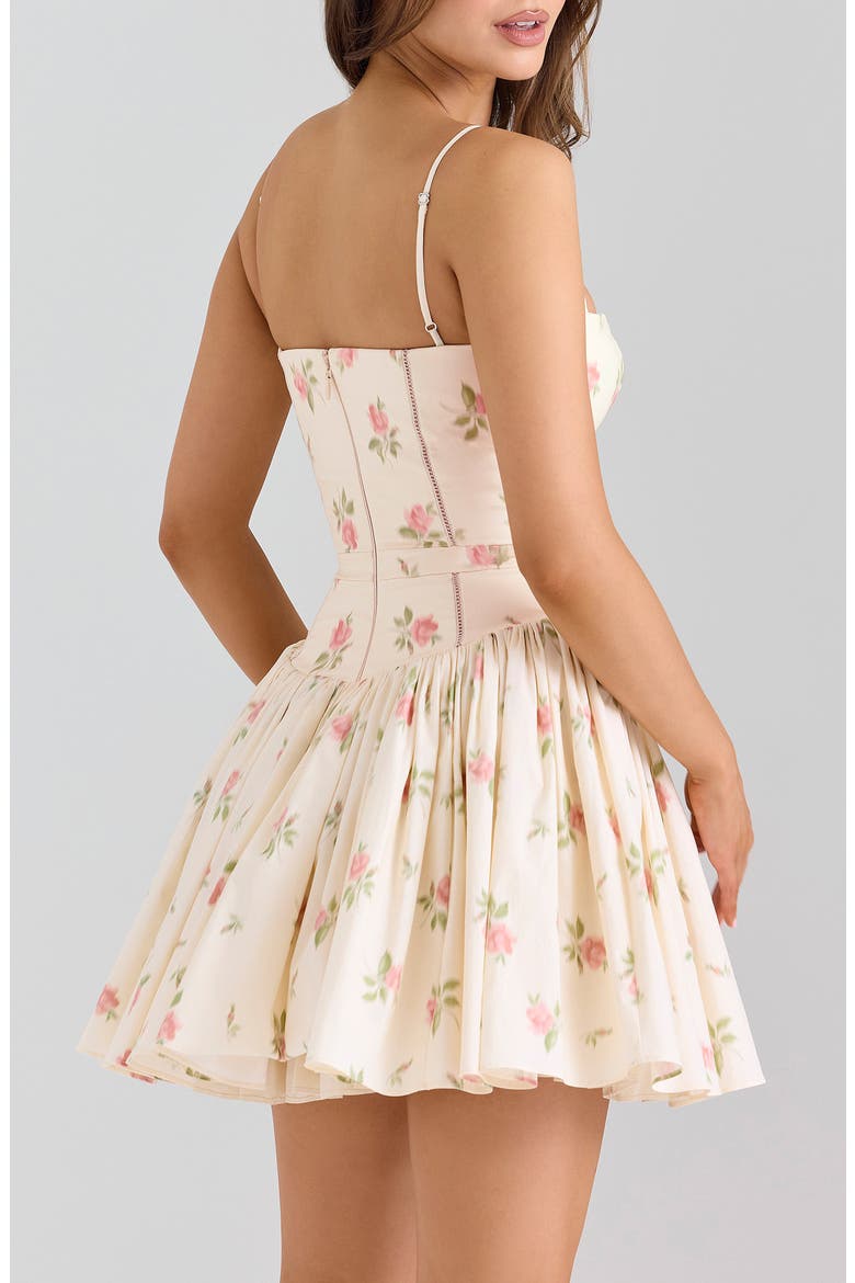 Ysabella Floral Print Minidress, Alternate, color, WHITE ROSE PRINT