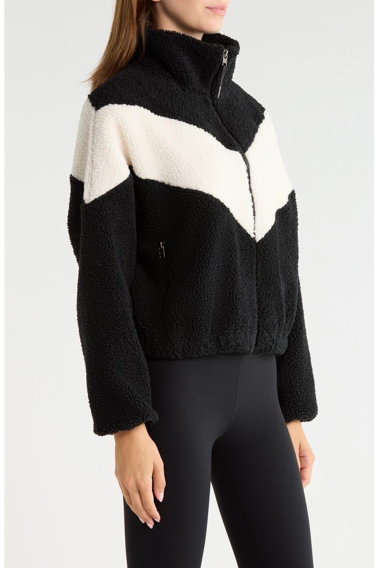 Lottie Chevron High Pile Fleece Full Zip Jacket, Alternate, color, BLACK/ CREME