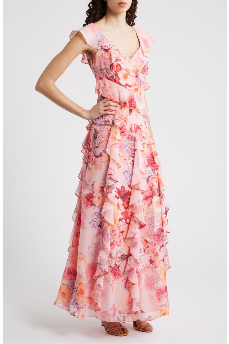 Flutter Chiffon Maxi Dress, Main, color, BLUSH