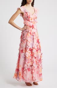 Eliza J Flutter Chiffon Maxi Dress