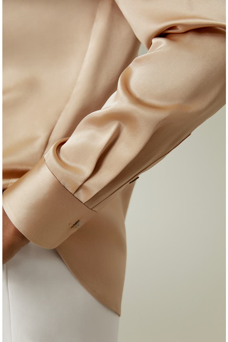 Women's Spread Collar Silk Shirt, Alternate, color, Light Camel