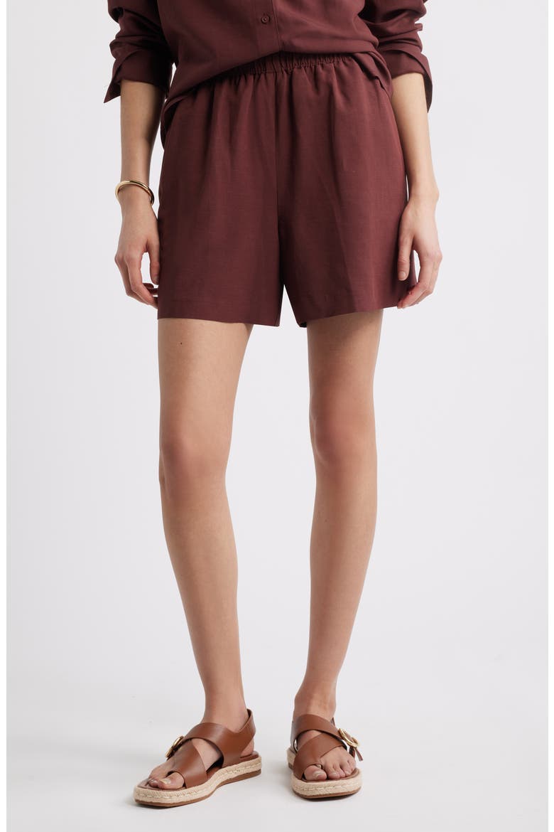 Elastic Waist Shorts, Main, color, BROWN RAISIN