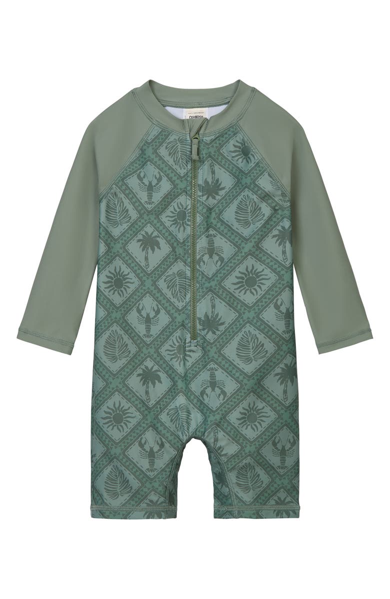 OSHKOSH BGOSH Long Sleeve Rashguard & Bucket Hat Set, Alternate, color, Olive