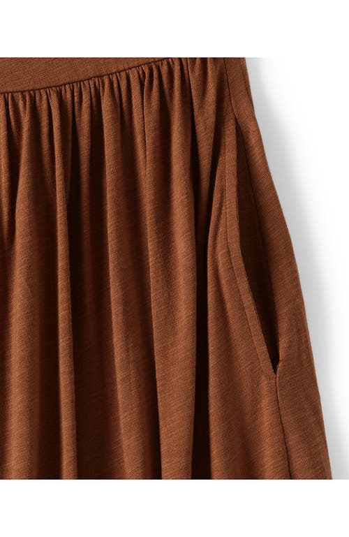 Lands' End Slub Cap Sleeve Shirred Skirt Midi Dress In Brown