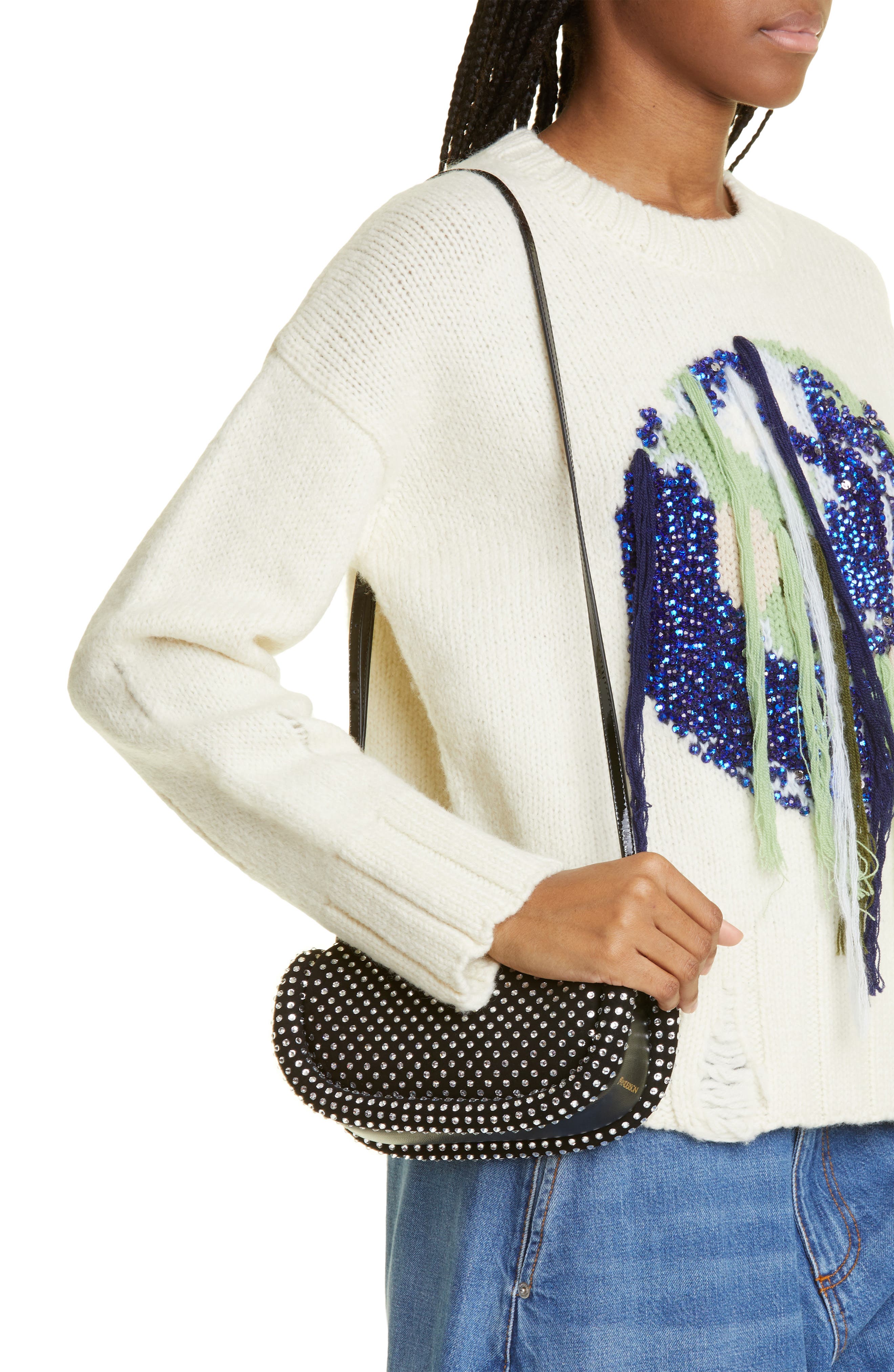 JW Anderson The Bumper Crystal Embellished Leather Shoulder Bag, Alternate, color, 