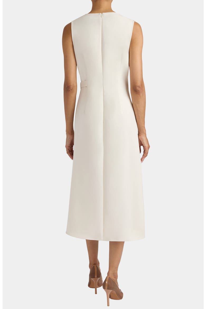 Ursa Sleeveless Faux Wrap Dress with Metal Buckle in Stretch Crepe, Alternate, color, SANDSTONE