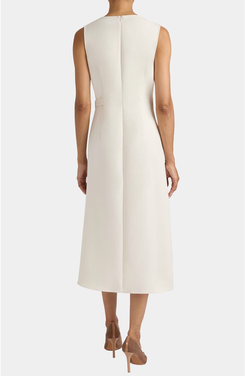 Santorelli Ursa Sleeveless Faux Wrap Dress with Metal Buckle in Stretch Crepe, Alternate, color, Sandstone