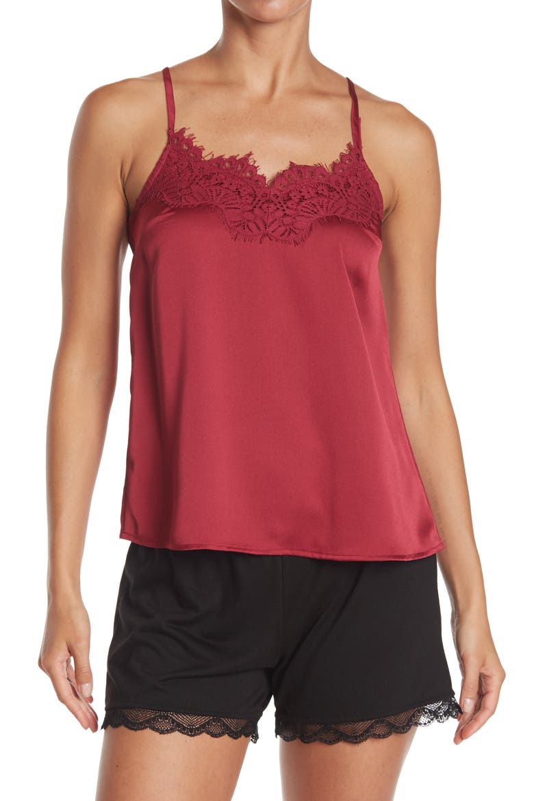 Lace Trim Woven Camisole, Main, color, BURGUNDY