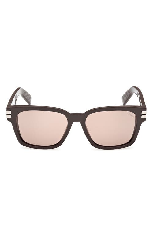 Zegna 55mm Polarized Rectangular Sunglasses In Brown