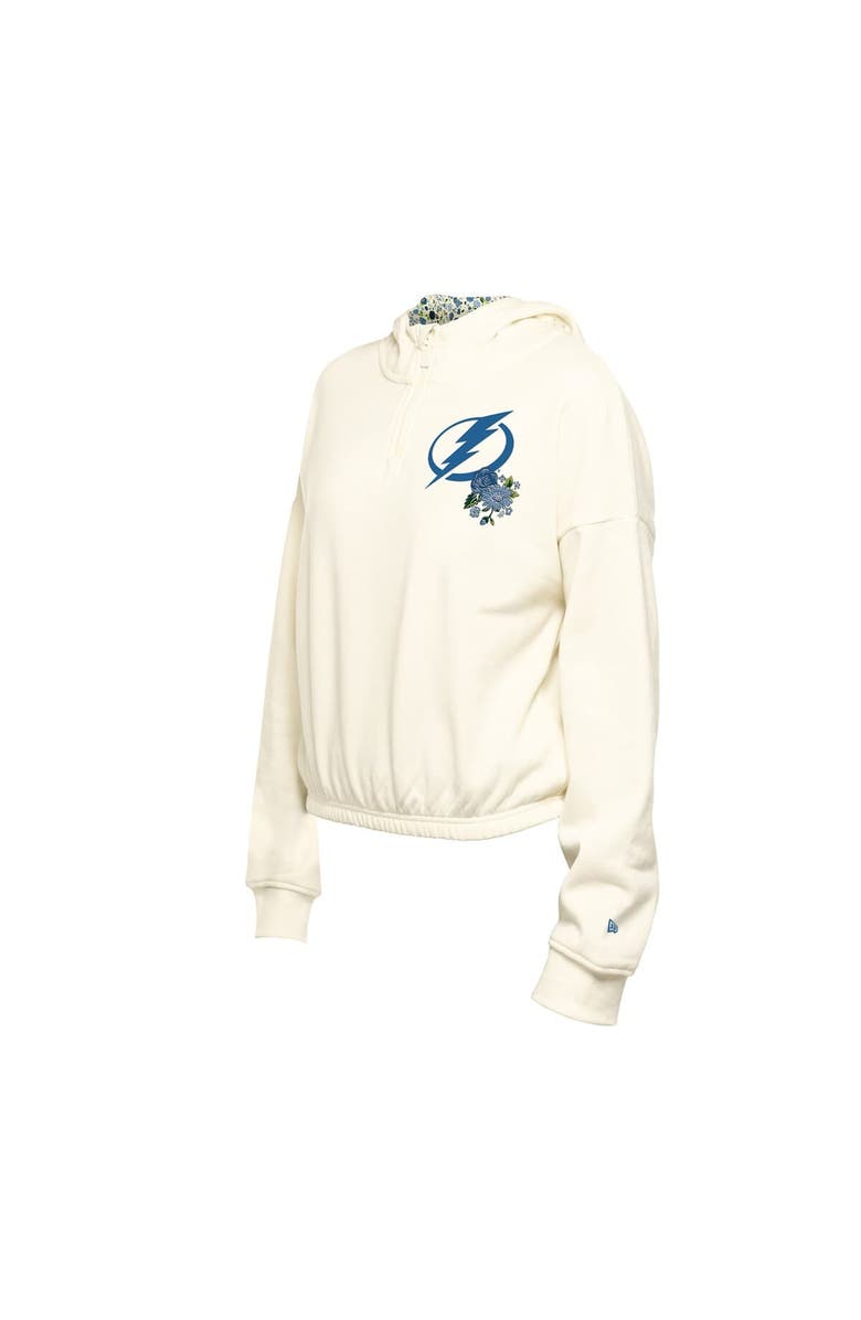 New Era Women's New Era Cream Tampa Bay Lightning Glam Game Quarter-Zip Cropped Floral Hoodie Pullover, Alternate, color, Cream