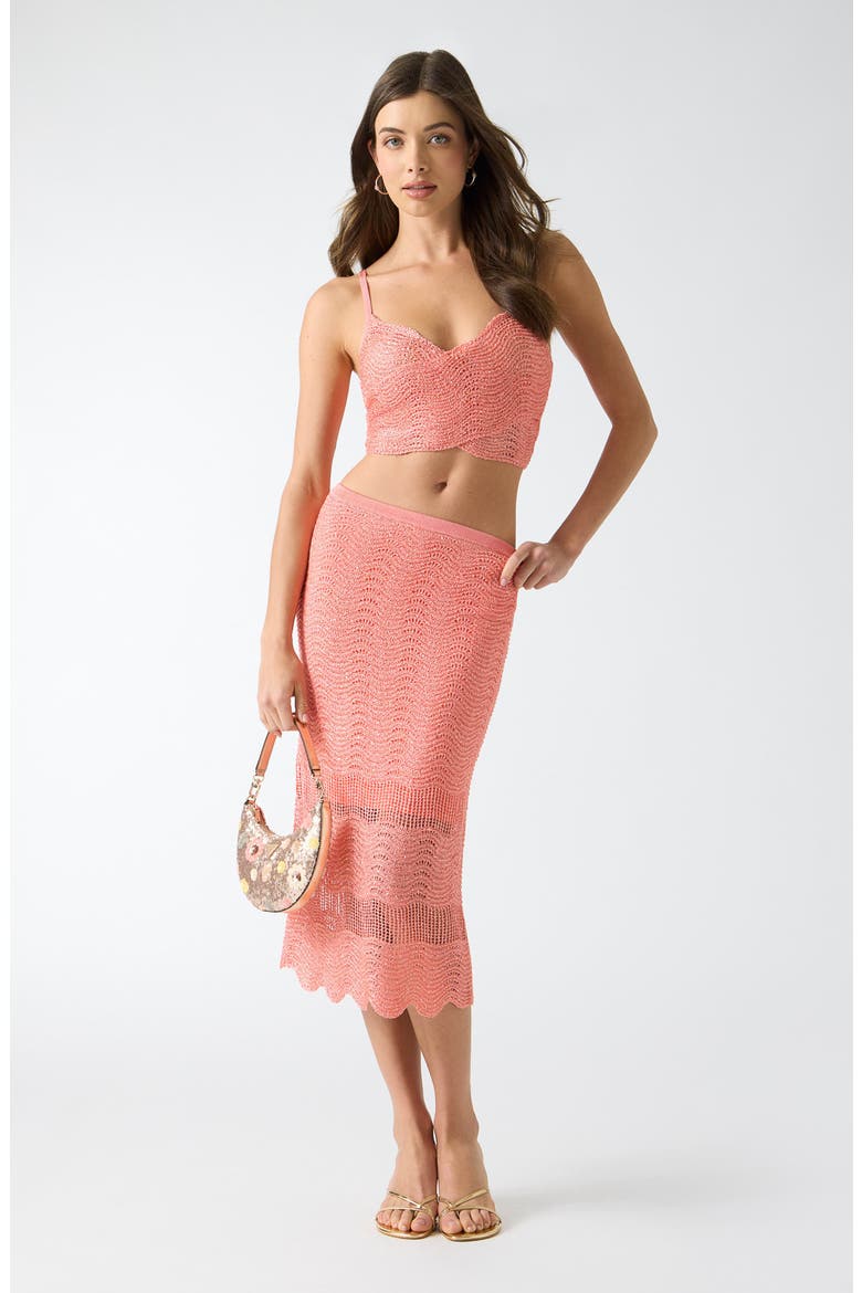 Pointelle Stitch Sequin Midi Skirt, Alternate, color, BRIGHT CORAL