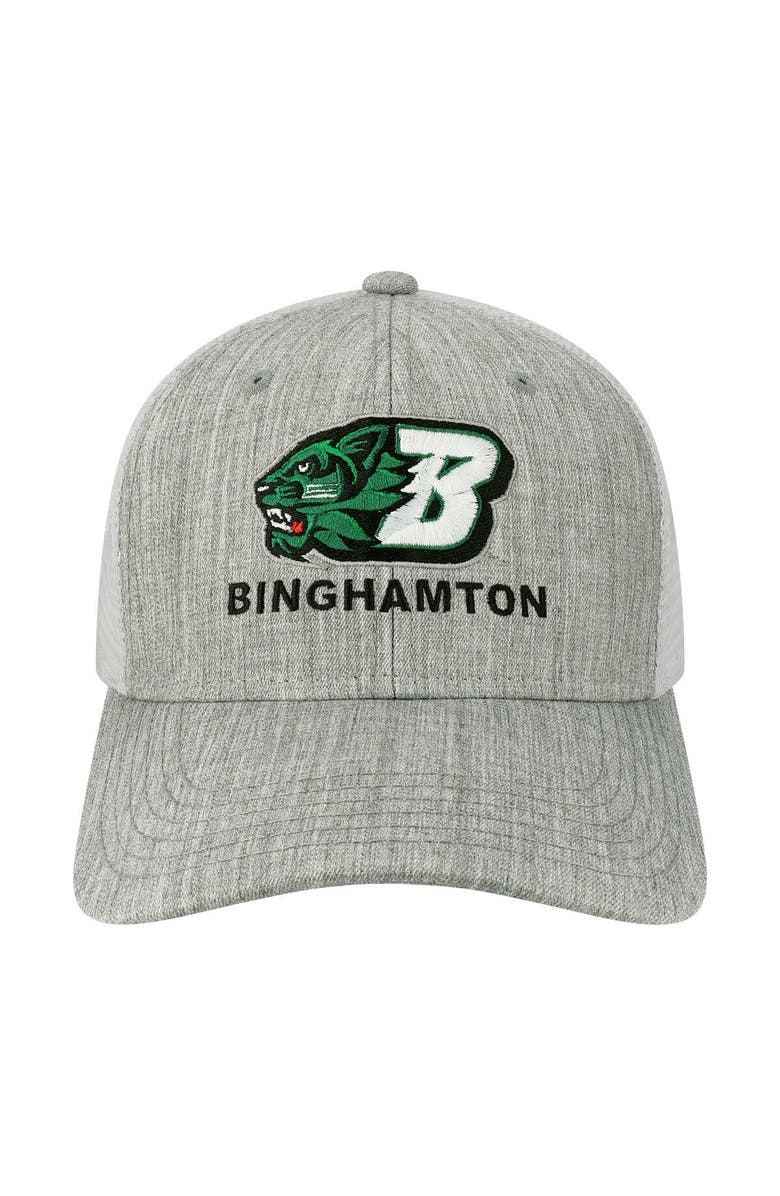 LEGACY ATHLETIC Men's Legacy Athletic Heather Gray/White Binghamton Bearcats The Champ Trucker Snapback Hat, Alternate, color,