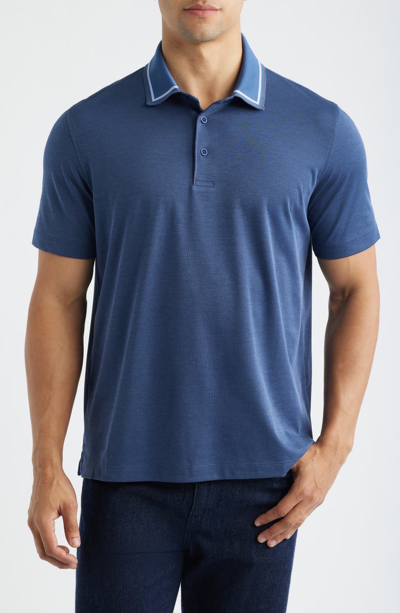 Johnston & Murphy Tipped Contrast Collar Polo, Main, color, Navy