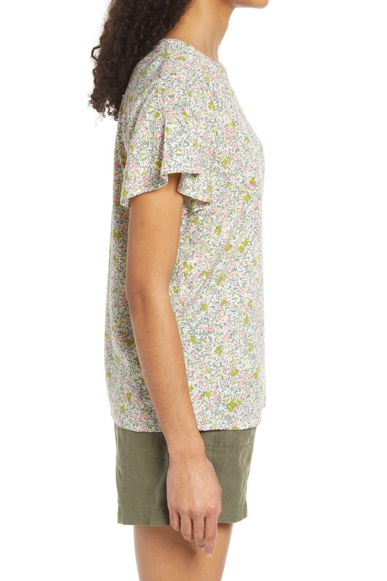 Dobby Flutter Sleeve Top, Alternate, color, IVORY PINK GREEN CAMO DITSY