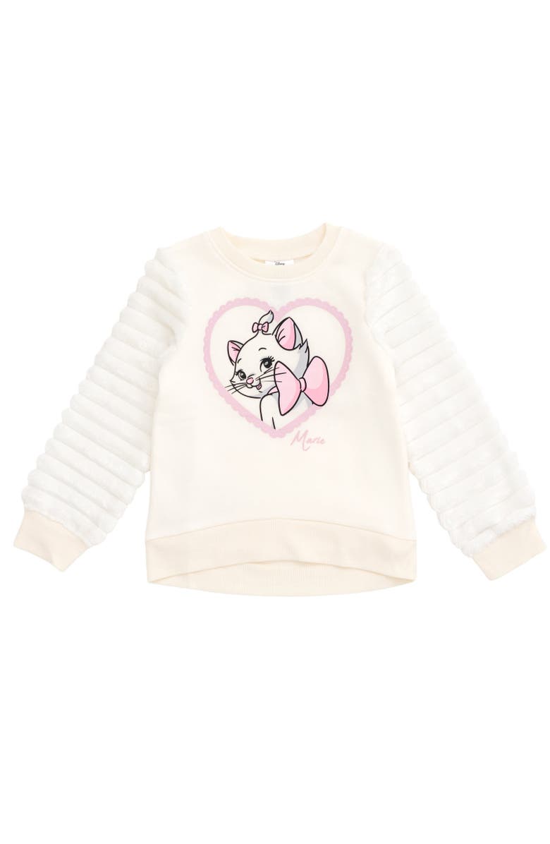 Disney Faux Fur Pullover Sweatshirt, Main, color, Marie White White