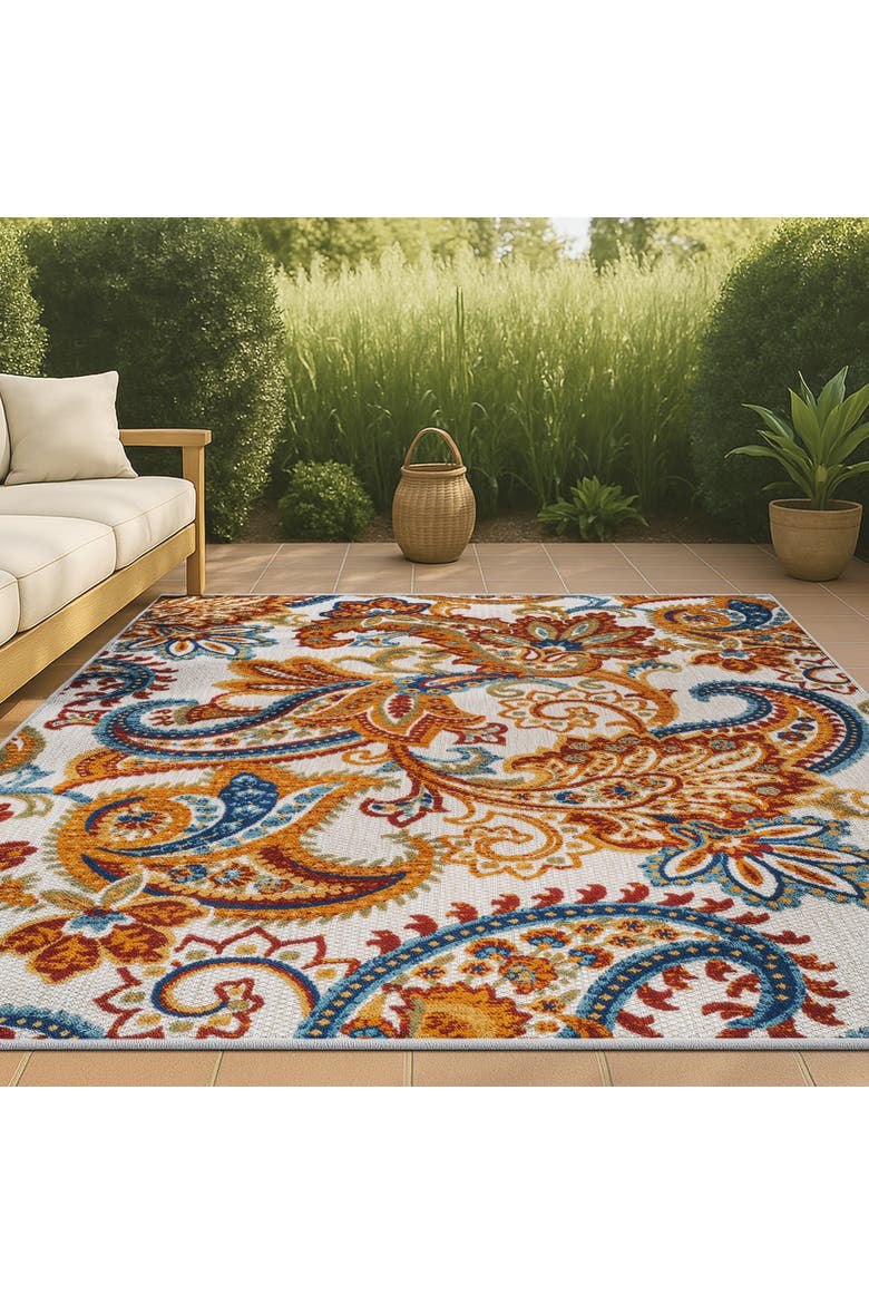Gordes Paisley High-Low Light indoor/Outdoor Area Rug, Alternate, color, Orange/Multi