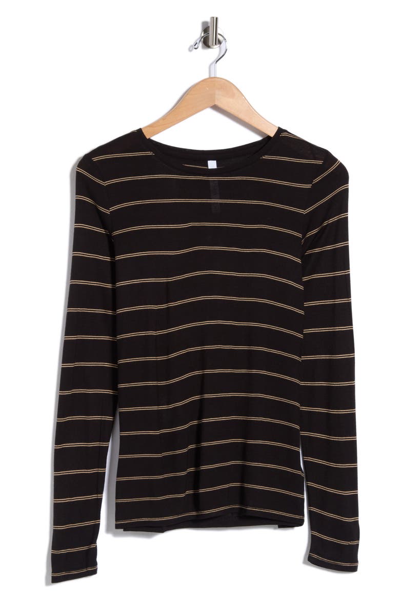 Striped Long Sleeve Crewneck Top, Alternate, color, BLACK/ LIGHT MOCHA STRIPE