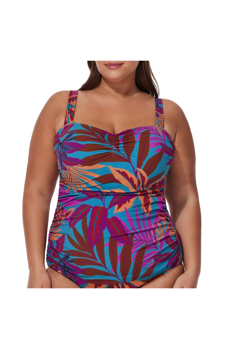 Profile by Gottex Plantopia Plus Size Tankini Top, Main, color, Multi-Teal
