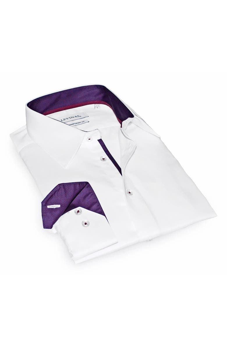 LEVINAS Contemporary Fit Solid Button-Up Shirt, Main, color, White