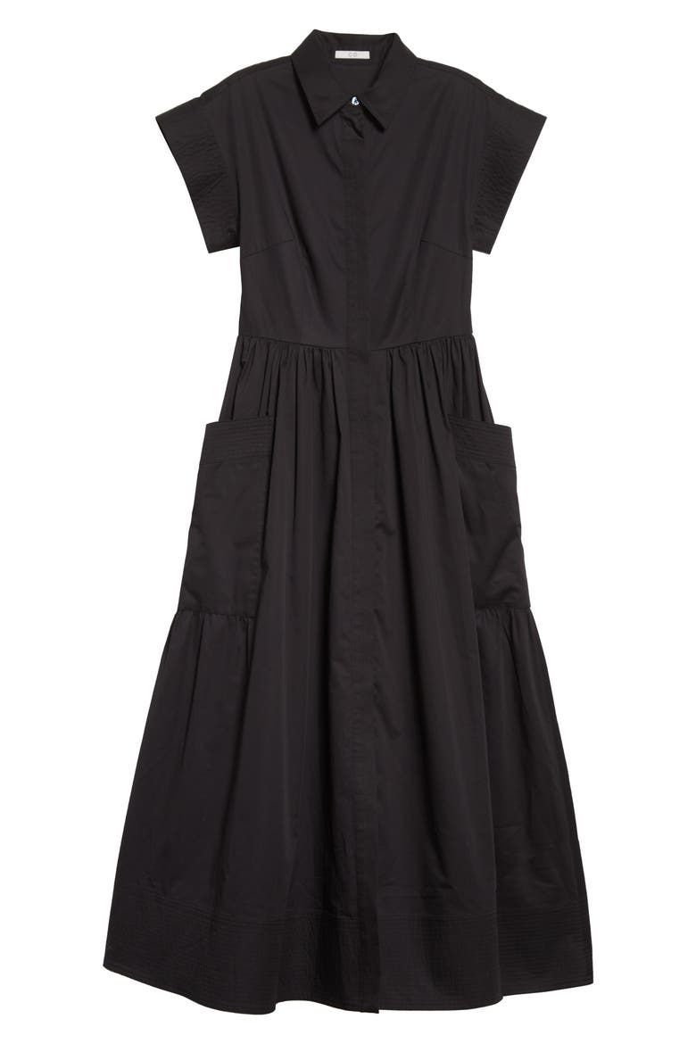 Cap Sleeve Cotton Poplin Midi Dress, Alternate, color, 001 BLACK