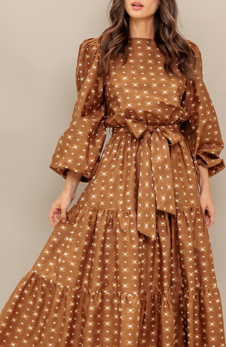 FLYING TOMATO Balloon Sleeve Tiered Cotton Maxi Dress, Alternate, color,