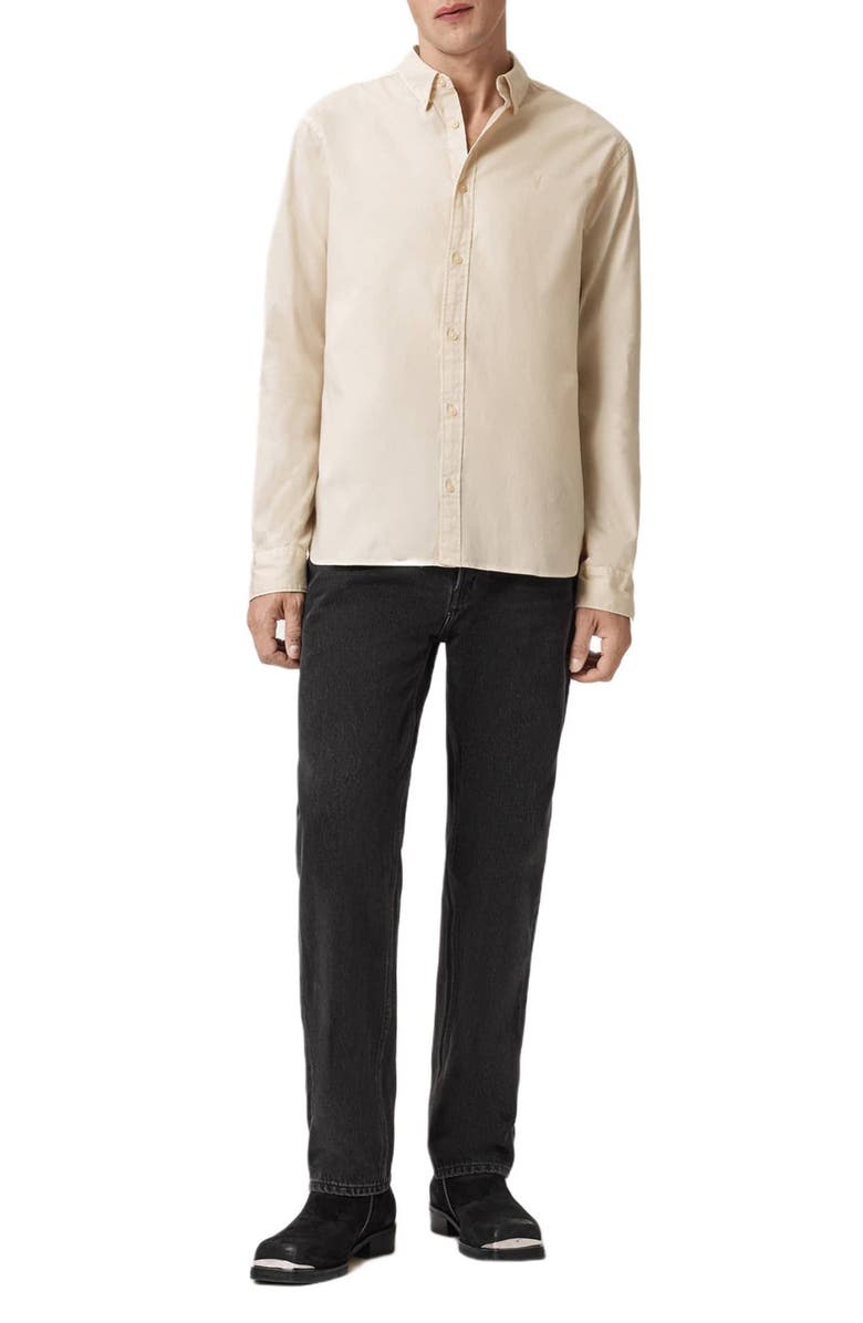 AllSaints Hawthorne Solid Stretch Cotton Button-Up Shirt, Alternate, color, Soap White