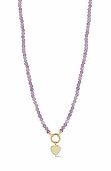 Ember Fine Jewelry 14K Yellow Gold Diamond Heart Charm Beaded Necklace