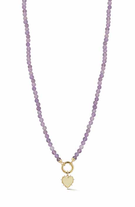 Ember Fine Jewelry 14K Yellow Gold Diamond Heart Charm Beaded Necklace