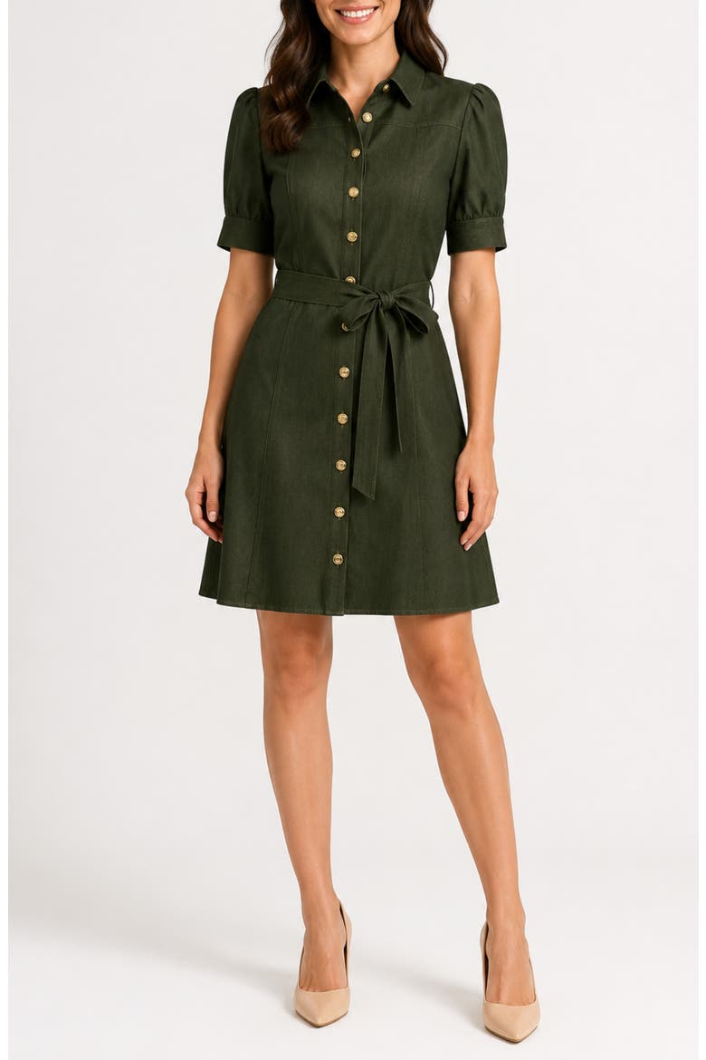 Denim Short Sleeve Shirtdress, Main, color, DISTRESSED OLIVE