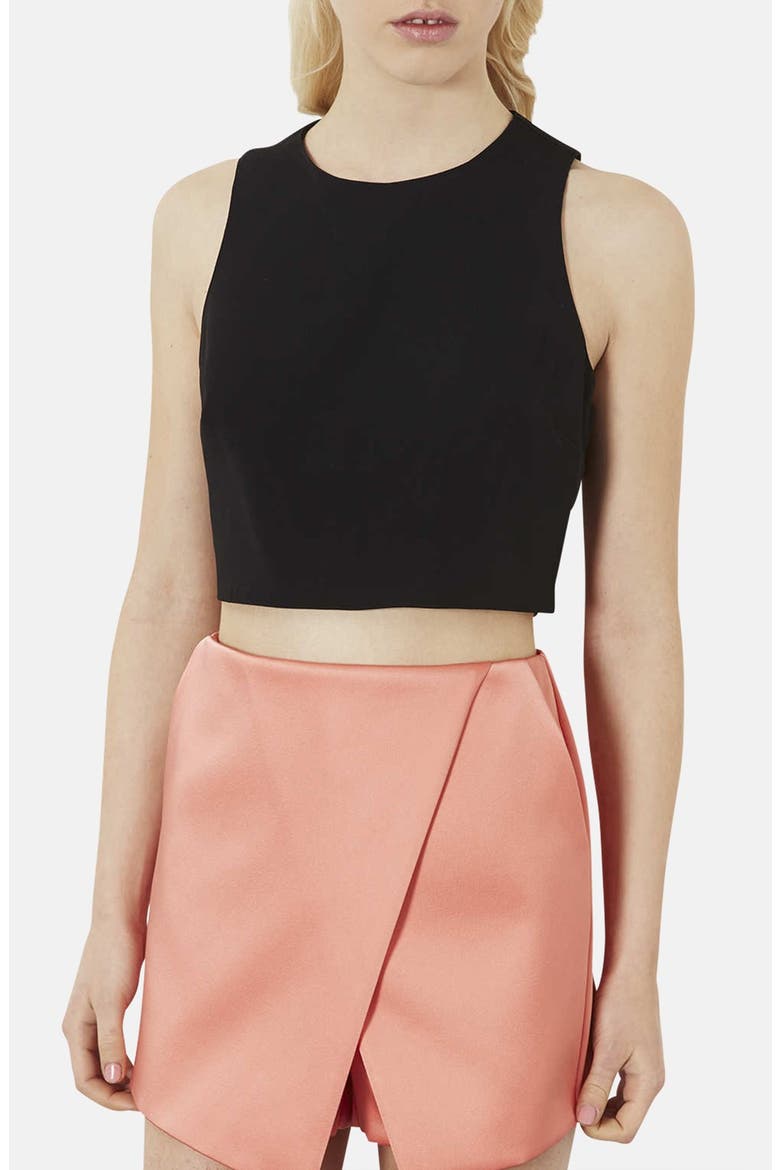 Laser Cut Crop Top, Main, color, BLACK