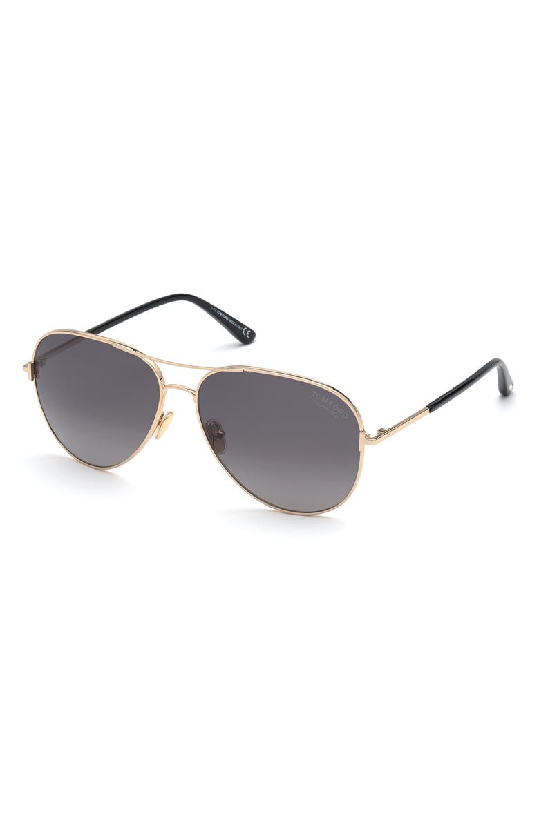 TOM FORD Clark 59mm Polarized Aviator Sunglasses, Alternate, color,