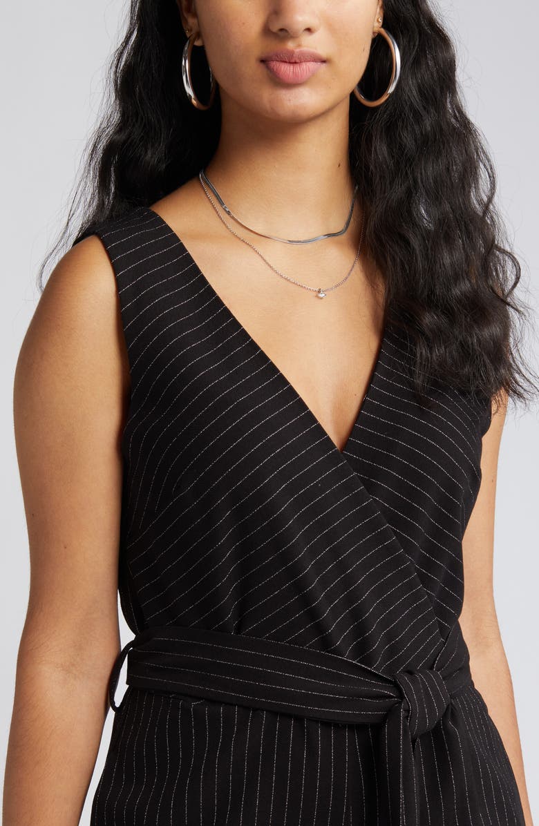 Chelsea28 Pintstripe Faux Wrap Jumpsuit, Alternate, color, Black Pinstripe