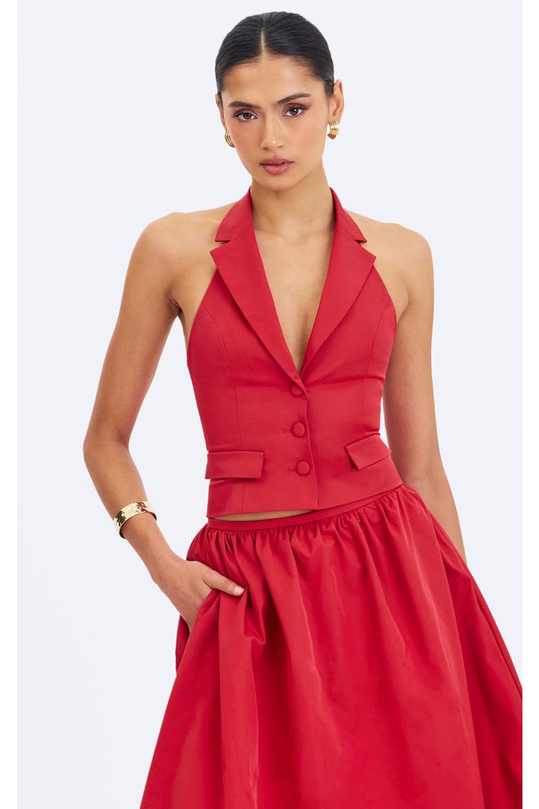 Ursella Halter Single-Breasted Lapel Top, Main, color, Crimson