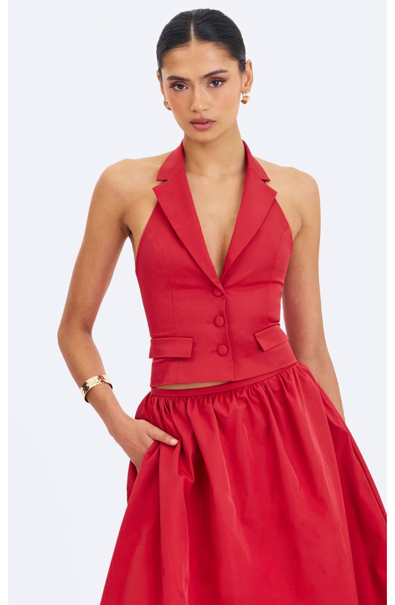 Miss Circle Ursella Halter Single-Breasted Lapel Top, Main, color, Crimson