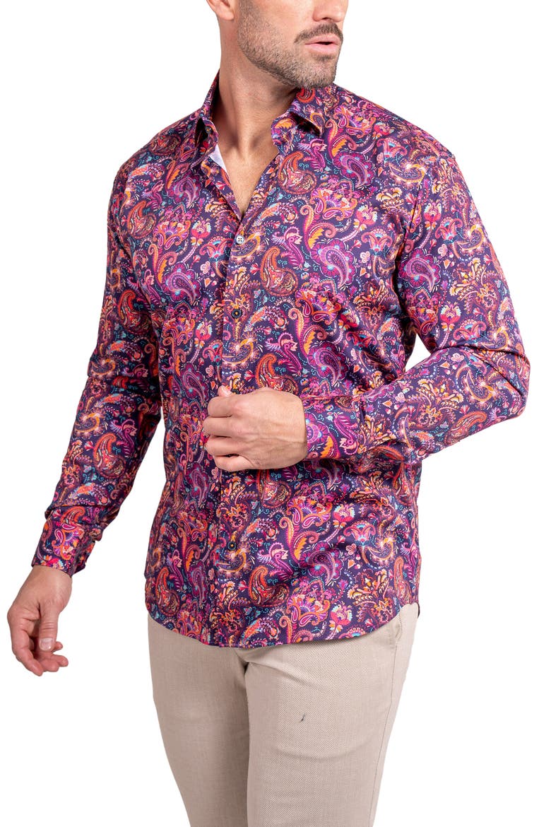 Fibonacci Ascension 0263 Paisley Contemporary Fit Button-Up Shirt, Alternate, color, PURPLE/PINK