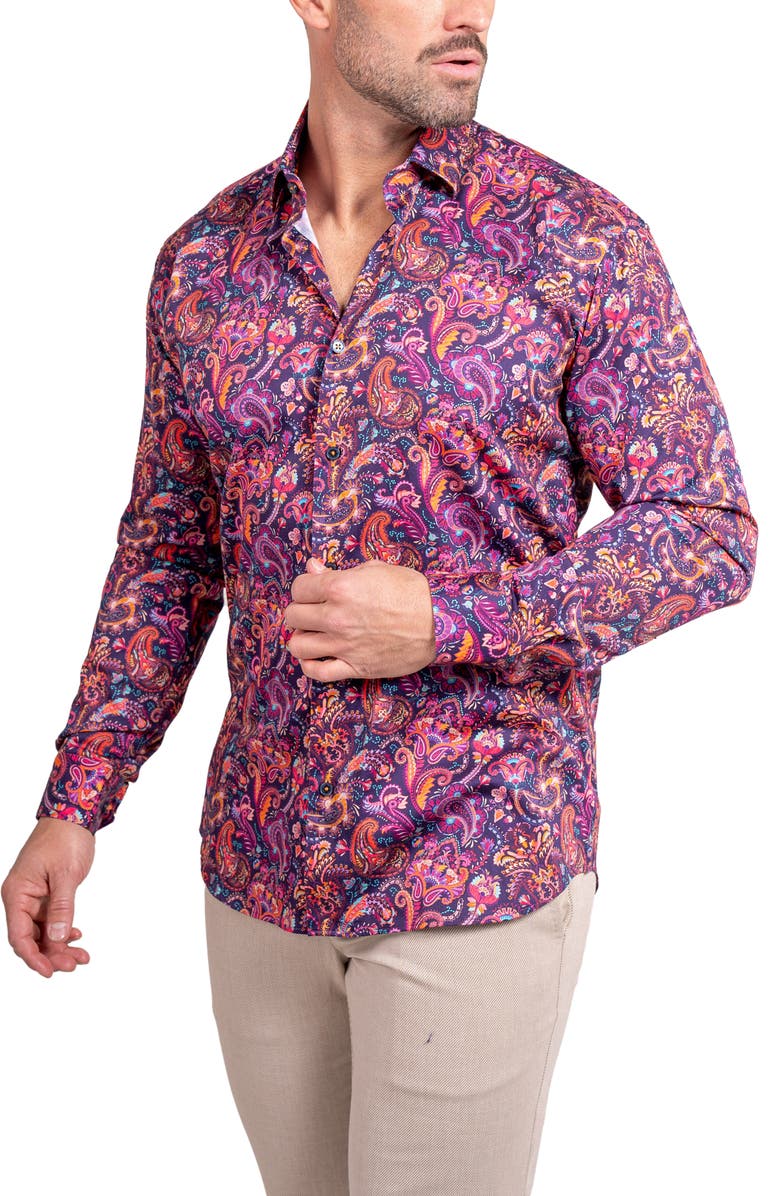 Maceoo Fibonacci Ascension 0263 Paisley Contemporary Fit Button-Up Shirt, Alternate, color, Purple/Pink
