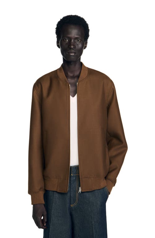 Sandro Mens Tobacco Brown Regular-fit Ribbed-collar Wool-blend Bomber Jacket In Brown
