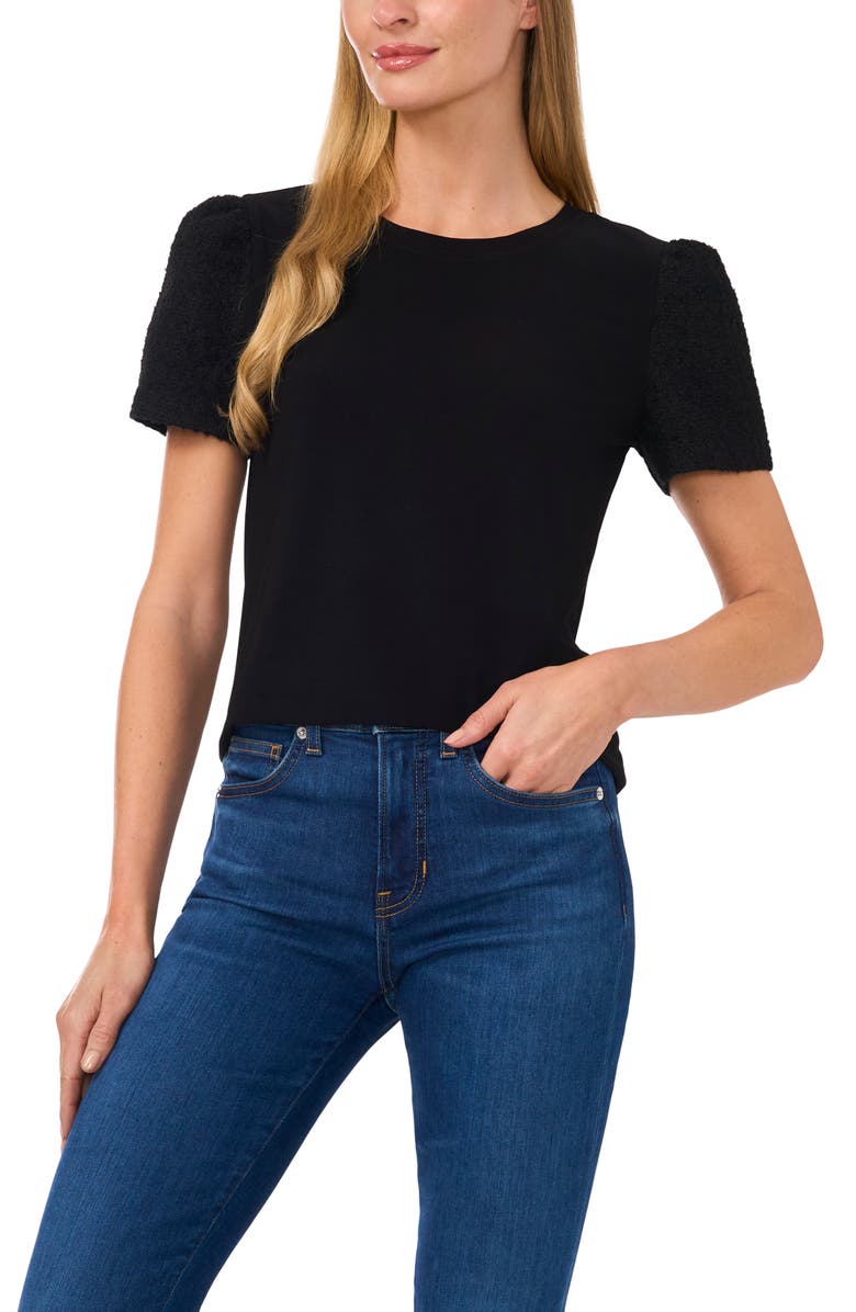 CeCe Short Sleeve Mixed Media Top, Main, color,