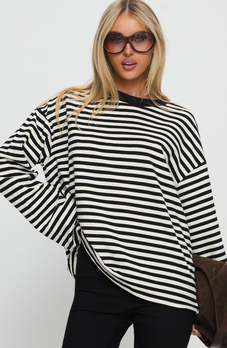 Princess Polly Settle Down Stripe Oversize T-Shirt, Alternate, color, White