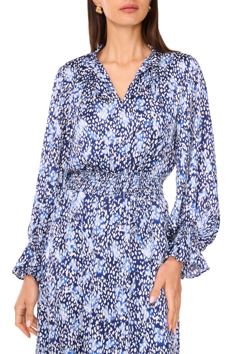 Metallic Abstract Print Long Sleeve Maxi Dress, Alternate, color, CLASSIC NAVY